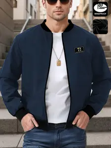 Men's Oversized Outdoor Sports Casual Stand Collar Baseball Jacket, Fashionable Solid Color Zipper Lightweight Coat, Perfect Gift for Men