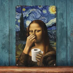 Funny Mona Lisa Bathroom Art – Toilet Paper Humor Poster – 8x12 Inch Metal Sign for Bathroom, Restroom, or Home Decor Wall Art