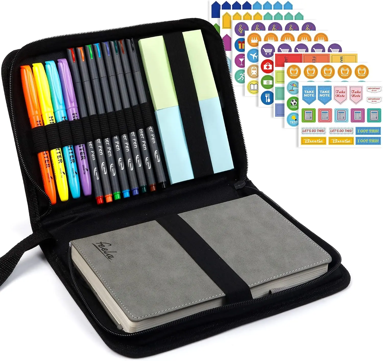 Shuttle Art Undated Planner, Monthly & Weekly Academic Planner Kit, A5 Daily Student Notebook, School Supplies with Highlighters, Note Stickers, Fineliner Pens, Lasts 1 Year, Gray