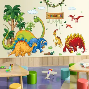 Cartoon Dinosaur World Wall Stickers, Decorative Sticker Set, Kids Room Decor, Home Hanging Decals, Bedroom Decoration, Room Accessories