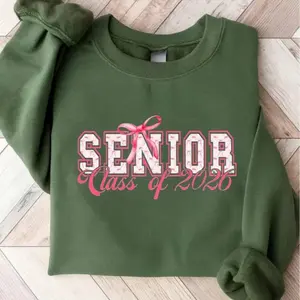 Senior Class of 2026 Sweatshirt, Cute Pink Bow Graduation Pullover,  Senior Year Gift, for High School & College Students Sweatshirt