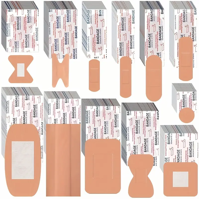 180/360pcs Assorted Styles Flexible Fabric Adhesive Bandages  Breathable Fingertip Bandages Cloth Elastic Knuckle Bandages Various Sizes Spot Bandage for First Aid and Wound Care