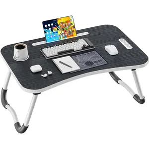 Folding Lap Desk, 23.6 Inch  Laptop Bed Desk with Cup Holder, Portable Bed Table for Working Writing Reading & Eating for Bed, Sofa, Couch, Floor - Black
