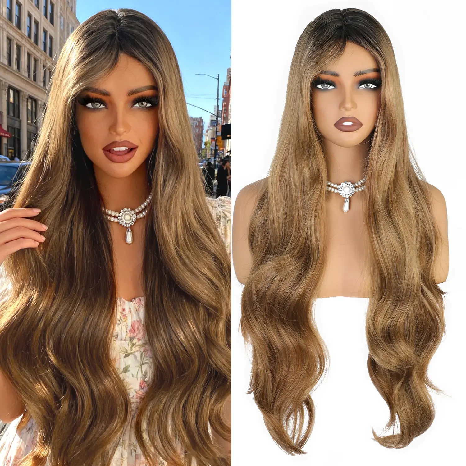 30" Mixed brown with dark roots