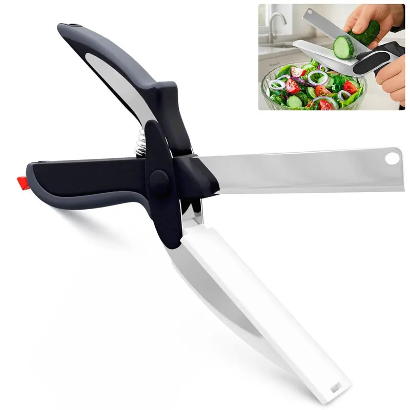 Heavy Duty 2-Piece Serrated Kitchen Scissors Set - Stainless Steel Blades, Plastic Cutting Board, Safety Lock, for Meat & Cheese, Kitchenware Cooking Tools & Gadgets