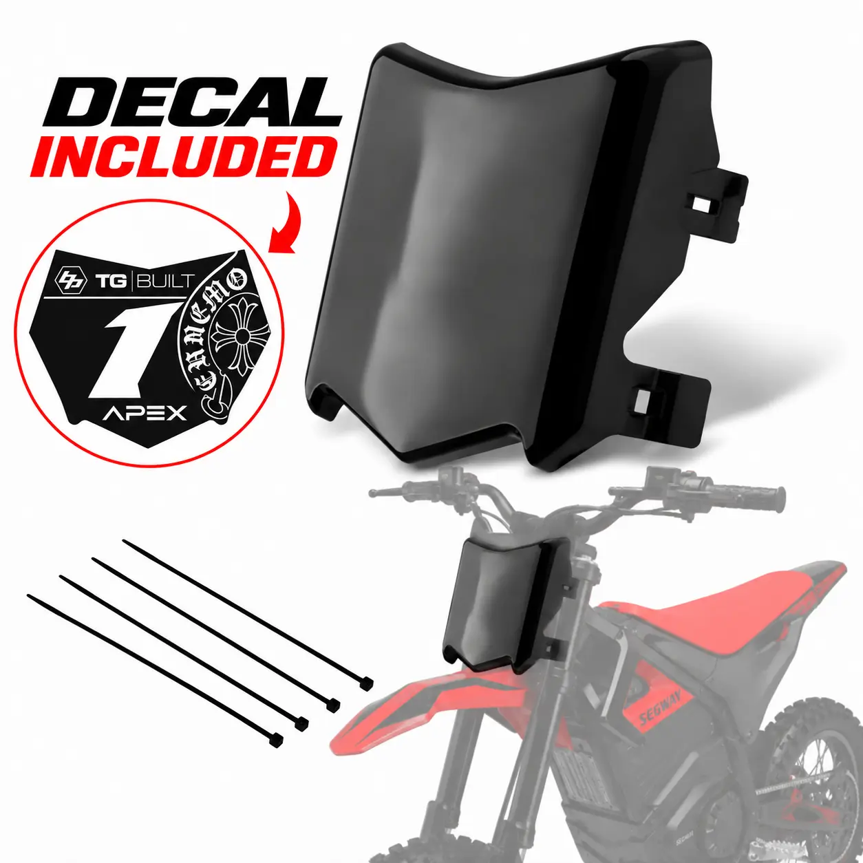 Bike Front Plate With Decal | Decal Preinstalled | Front plate for various e-bikes bicycles motorcycles | Motocutz style number plate | Decal included with plate purchase.