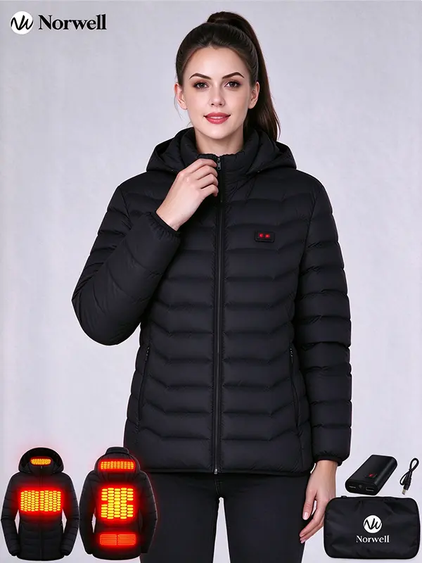 Norwell Women's Heated Jacket Hooded with Battery Pack, Dual Control 5 Heat Zones Water-Resistant Comfort Soft shell Heated Coat for Men Women, Unisex Winter Outdoor Hiking Hunting Skiing Plus Size, Valentine's Day,Father's Day,Christmas Gift