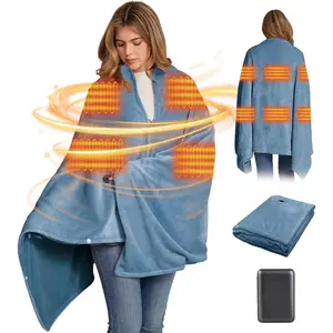 Heated Blanket Battery Operated with Fleece Lining 7.4V 16000mAh Battery Portable Wearable Heated Shawl for Women Men 6 Heating Zones 3 Fast-Heating Levels