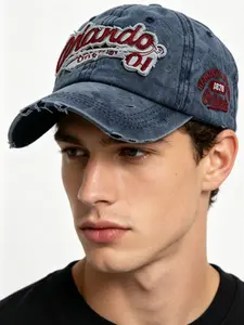 Men's & Women's Vintage Baseball Cap, Spring Summer Washed Hole Design, Distressed Hat, Embroidered Letter Patch, Letter Embroidery Hat, Casual Fitted Hat for Daily Wear