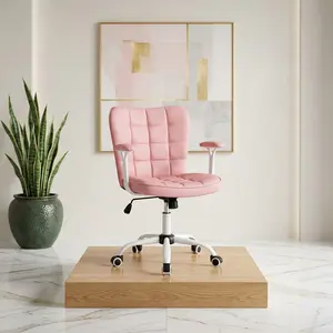 Swivel Ergonomic Desk Chair PU Leather Height Adjustable Tiltable Office Chair Detachable Armrest Rolling Leisure Chair Multifunctional Vanity Chair for Home Study Living Room Bedroom