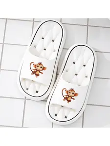 Cute Playful Little Monkey Print Slippers Soft Sole Slides for Indoor and Outdoor Wear Unisex Comfortable Non-slip Flip Flops Suitable for Spring Summer and Autumn Beach Sandals Lightweight Breathable