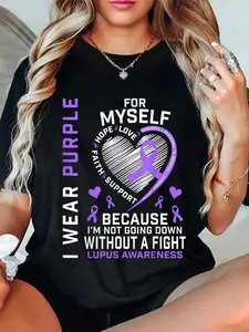 cotton I Wear Purple For Myself Lupus Awareness Warriors Fighters T-Shirt casual Fashion graphic tees women