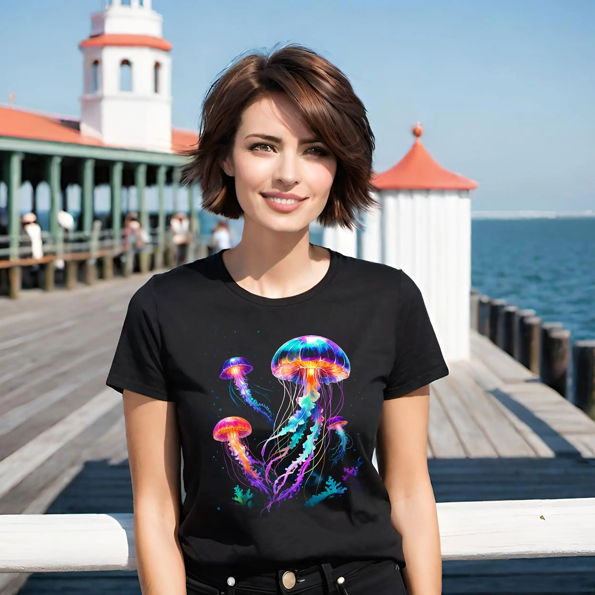 Vibrant Jellyfish Women's Tee - Ocean-Inspired Casual Shirt - Salt Life Tee
