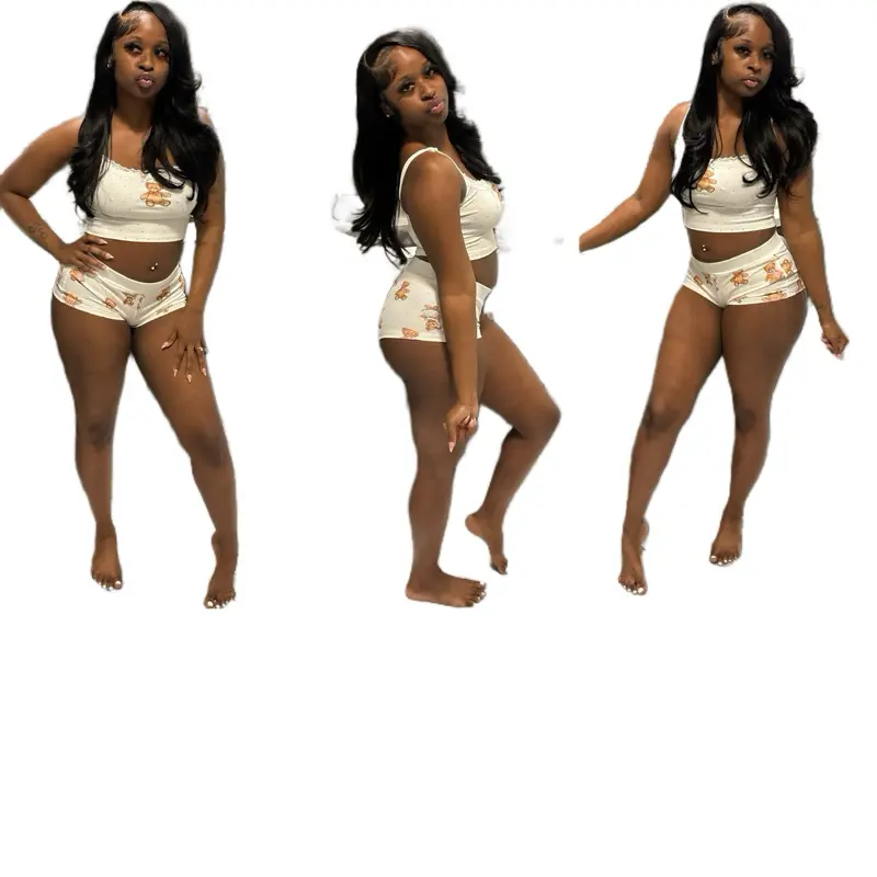 White Teddy Bear Pajama Set for Women - Comfortable and Cozy Sleepwear