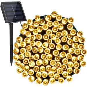 72ft 200-LED 8-Mode  Outdoor Christmas String Lights (Warm White), Waterproof Solar String Lights Suitable for Christmas Trees, Fences, Holidays, Parties, Balconies, Outdoor Christmas Decorations and Patty House ，Solar Outdoor Fairy Lights with Modes