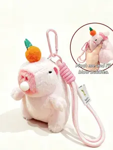Cute Capybara & Pig Plush Keychain, Soft Fluffy Pinch Blow Bubble Stress Relief Toy, Fruit Decor Small Portable Backpack Pendant Purse Accessory, For Girls Women Teens Kids, Birthday Gift Party Favor, Backpack Decoration, Summer Daily Accessory