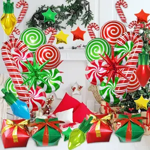 35 count Christmas Foil Balloons Set, Xmas Swirl Candy Cane Light  Mylar Big  Boxes Balloons for Christmas  Year Xmas Party Decorations