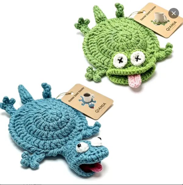 Crochet Lizard Coaster, Fun Little Lizard Coasters, Cute 3D DIY Handmade Funny Amigurumi Animal Cup Mats for Beginners Adult Decorative Drink Mug Rug for Home Decor(Green,Blue,Finished) travel organizer bag