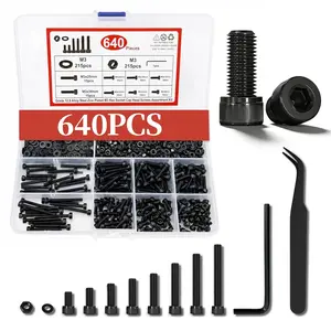 640 count M3 Screws Assortment kit, M3x30mm Black Metric Screw Assortment Set with  and Nuts, 12.9 Alloy Steel Hex Socket Cap  Screw for  Printer and RC