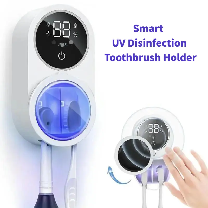 Wall Mount Toothbrush Holder - 1 Piece ABS Durable UV Smart Sanitizer with USB Charging, Auto Sense, Portable Non-Woven Bathroom Accessory, Single Box Disinfector, Bathroom Storage Organizer #GLOBAL PICKS