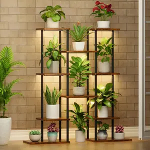 Minimalist Indoor Plant Stand with Grow Lights, 40" Tall 6 Tiered Metal Shelf, Artistic Corner Plant Holder, Organiser for Pots and Flowers, Living Room&Patio Display Rack, Perfect Gift, Easy Installation, Baking Shelves, Outdoors&Indoors, Painted Finish