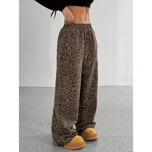 Women's Leopard Print Wide Leg Pants, Casual Comfy Trousers for Daily Wear, Ladies Bottoms for All Seasons, Homewear, Womenswear, Nightwear, Loungewear