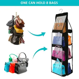 8 Pocket Hanging Handbag Organizer, Multifunctional Oxford Cloth Storage Rack, Space-Saving Foldable Wardrobe Bag Holder, Unscented - Ideal Storage Gadget for All Bag Styles