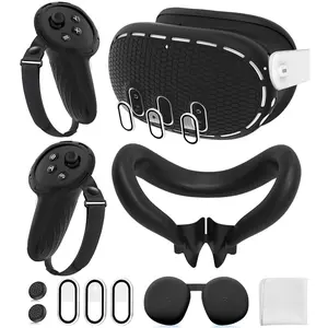 Cover Set Compatible with /Oculus Quest 3 Accessories, Controller Grips, VR Shell Cover, Facial Interface Cover, Protective Lens Cover, Tempered Glass Lens Caps, Not Fit Quest 3S