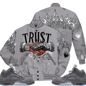 5 Wolf Grey Varsity Jacket, Retro Wolf Grey 5s Outfits, Snake Trust No One Drip Unisex T-Shirts To Match Sneakers, Streetwear Style Urban
