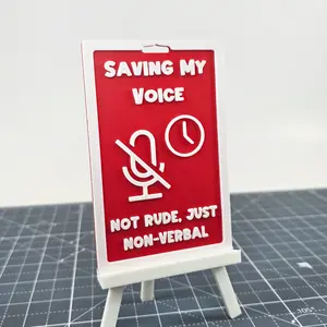 Saving My Voice Badge - 4.5x3 Inches Bright Red & White Non-Verbal Communication Tool with Lanyard Clip for Easy Wearable Signage