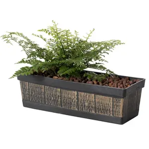Gardenised  Outdoor & Indoor Rectangle Trough Plastic Planter Box with Vegetables & Flower Planting Pot, Brown - Small