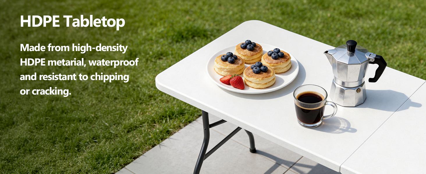Make Changes  6 Feet Foldable Table with Carrying Handle, Heavy Duty Portable Fold-in-Half Utility Table for Party, Camping, Banquet, Craft, Wedding, Indoor & Outdoor Use