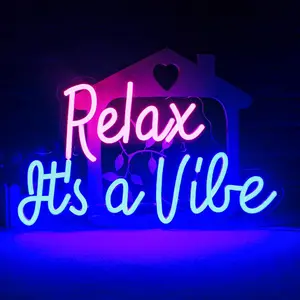 Relax It's A Vibe Neon Sign, USB Powered LED Neon Light, Wall Mounted Home Lighting Decorative Lamp for Office, Studio, Room Decoration