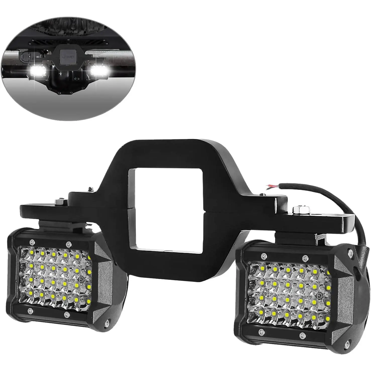 Compatible for 4-Row Hitch LED Lights Bar with 2.5 Inch Tow Hitch Mounting Bracket 4 Inch 72W Work Light Pods Quad Row Off-Road Driving for Truck Trailer SUV Pickup