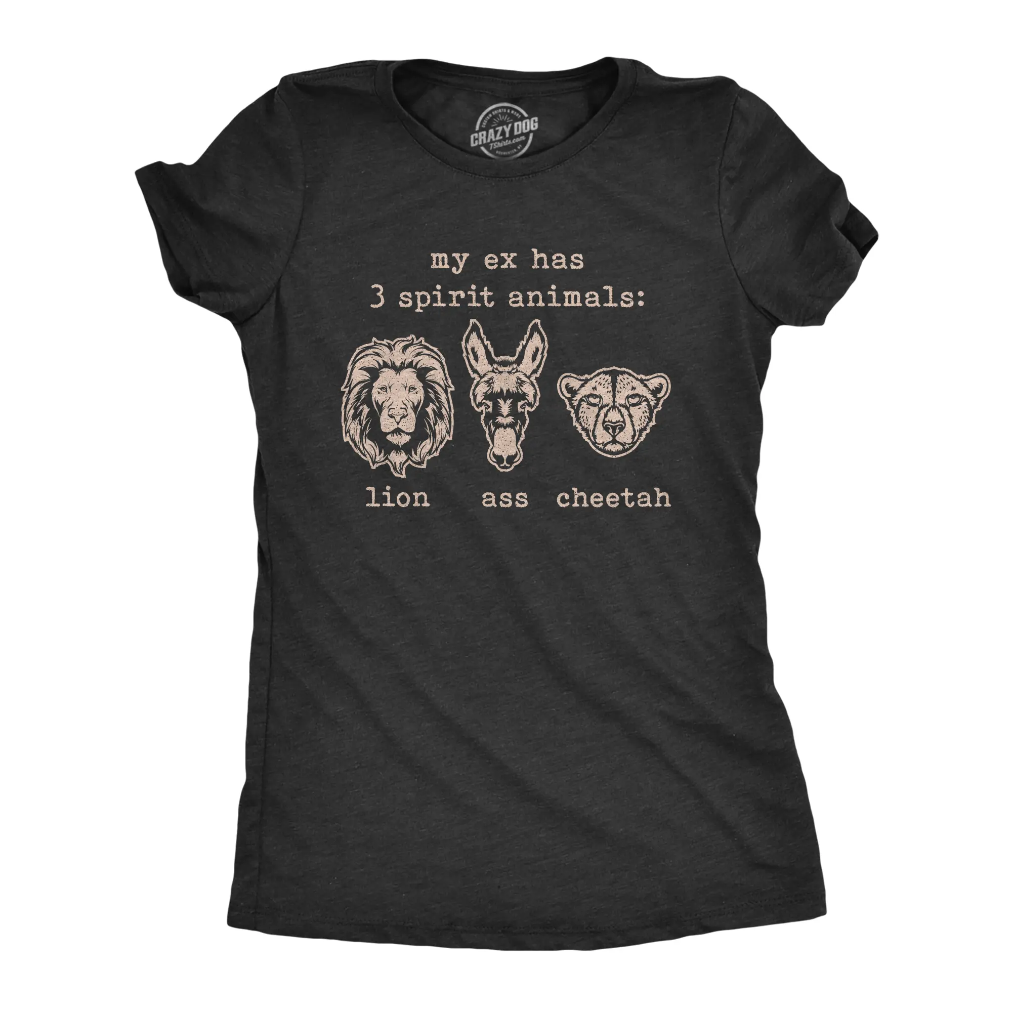 Womens My Ex Has 3 Spirit Animals Lion Ass Cheetah T Shirt Funny Sarcastic Relationship Gaphic Tee Funny Womens T Shirts Cute Vintage Fashion Casual Ladies T-Shirt Gift Love Tops for Women Funny Animal Top Black