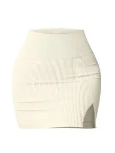 Women's Solid Ribbed High Waist Skirt, Casual Sporty Split Hem Short Skirt for Daily Outdoor Wear, Ladies Sportswear for All Seasons, Yoga Skirt, Workout Skirts