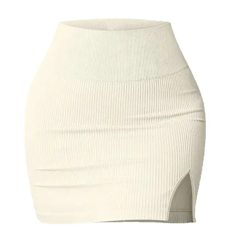 Women's Solid Ribbed High Waist Skirt, Casual Sporty Split Hem Short Skirt, Active Skirts, Athletic Skirt, Workout Skirts for Daily Outdoor Wear, Ladies Sportswear for All Seasons