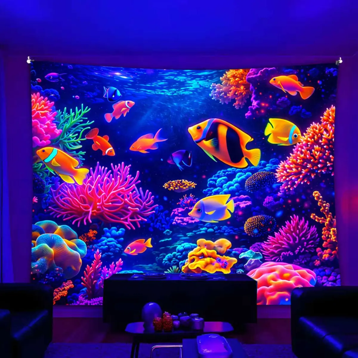 Glow-in-the-Dark Wall Tapestry - Neon Luminescent Printed Synthetic Fluorescent Polyester Rectangular Lightweight Home Decor for Living Room, Bedroom, Wall Tapestries