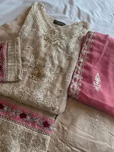 New 3pcs chiffon formal wear full embroidered plazoo dress S38 / L46