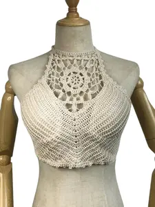 Women's Sexy Lace-Up Backless Tank Top, Sexy Y2K Streetwear Knit Backless Boho Crop Tops Women Summer Beach Hollow Out Crochet Tassels Hem Halter Bras Bustier Tank Top, Plain Loose Fit Design, Perfect for Summer Wear