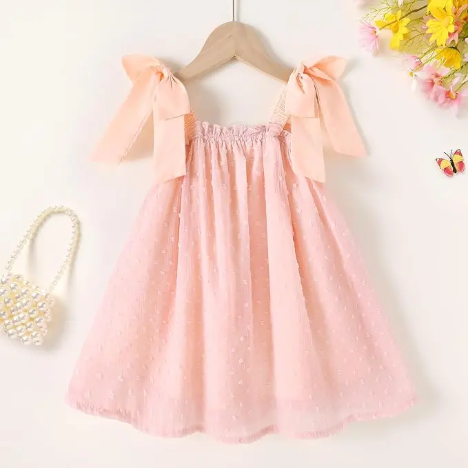 Younger Tree Toddler Girl Dress Summer Boho Sleeveless Bowknot Strap Beach Party Swiss Dot Baby Sundress