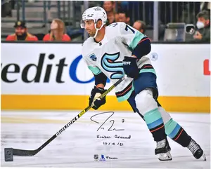 Jordan Eberle Seattle Kraken Autographed 16" x 20" First Game vs. Las Vegas Golden Knights Photograph with "Kraken Released 10/12/21" Inscription - Fanatics Authentic Certified