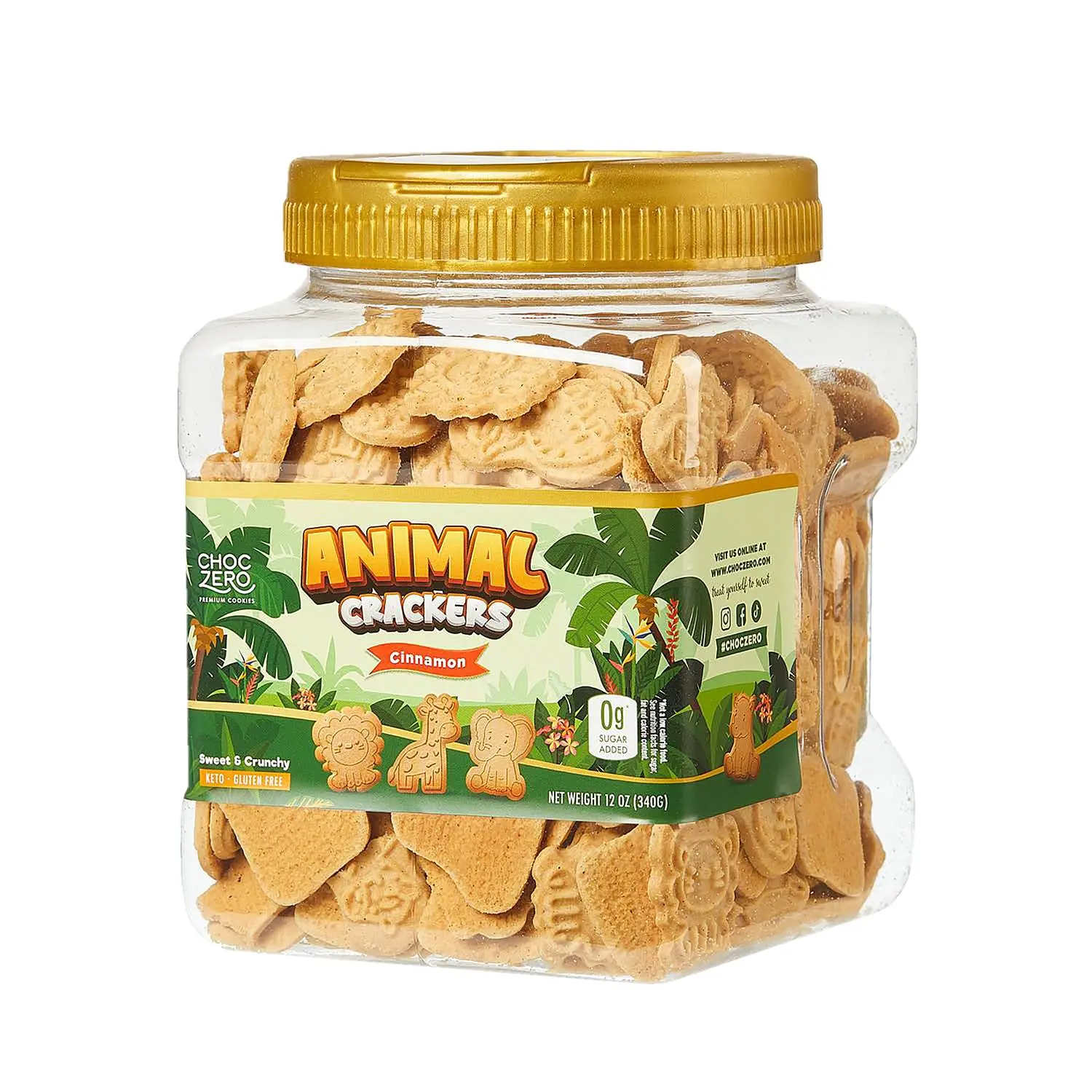 ChocZero Sugar Free Animal Crackers, Gluten Free Cinnamon Cookies, No Sugar Alcohols, Keto, Low Carb, High Fiber, 12 oz Tub