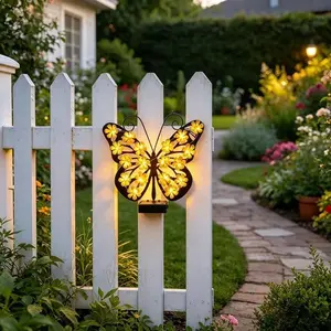 Solar Powered Garden Light, Metal Butterfly Wall Decor, Waterproof Outdoor Fence Art, Hanging Decoration for Patio, Porch, Courtyard, Gift Idea, Garden Solar Lights