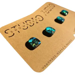 Small Arch Stud Earrings | Black Aquamarine Scattered Holographic Pattern Polymer Clay Studs | Handmade Jewelry | Unique & One-of-a-Kind