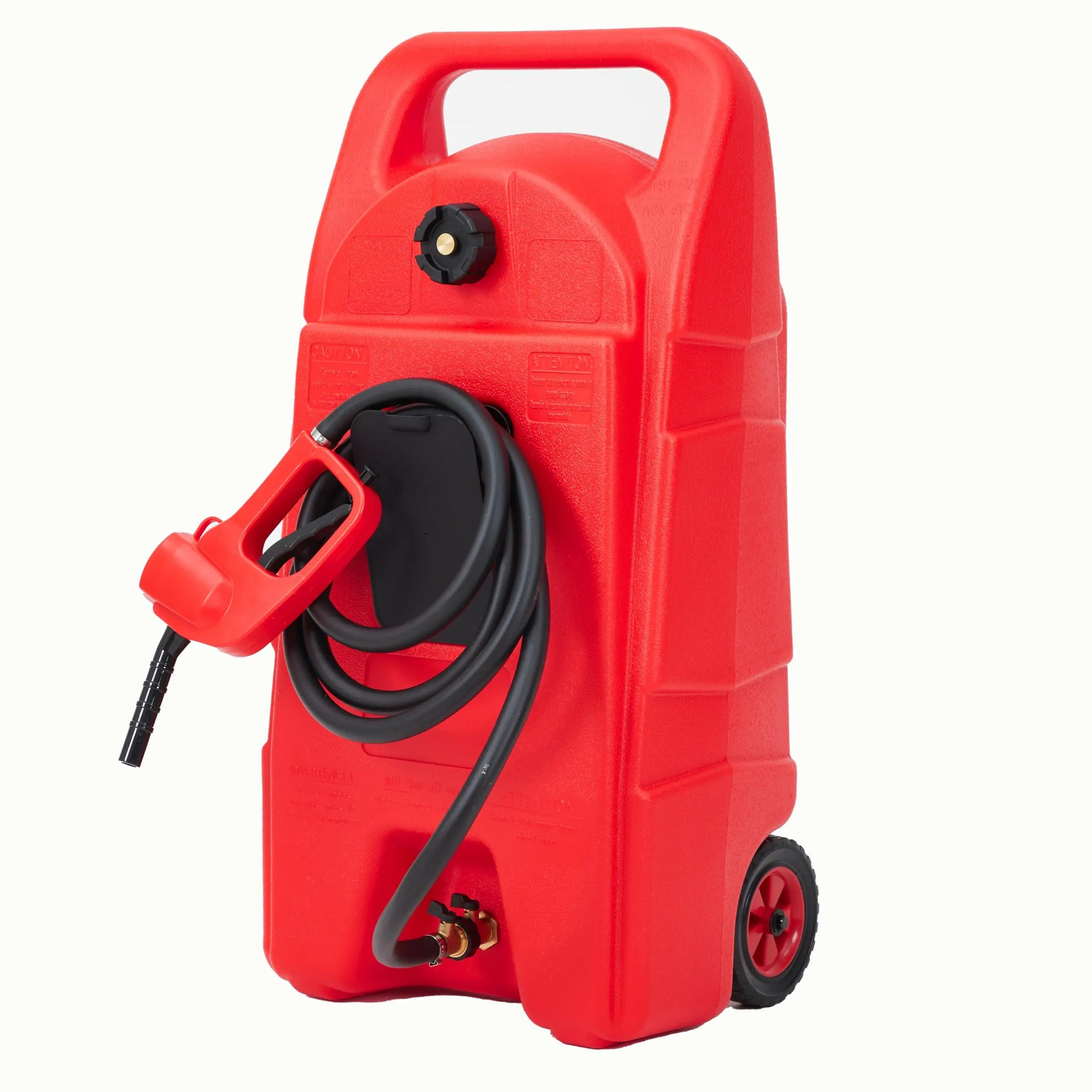 Heavy-Duty 15 Gallon Portable Gas Can with Manual Transfer Pump & 10FT Hose, Leak-Proof Fuel Tank Caddy on Wheels for Lawn Mowers, Boats, Cars, ATVs, Tractors, Snow Blowers, Generator-Red