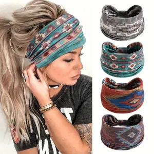 Set of 4 Vintage Style Sports Headbands for Women, Elastic And Knotted Bohemian Design