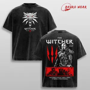 Witcher 3 Retro Gaming Graphic Tee Distressed Oversized Washed Shirt RPG Gamer Streetwear