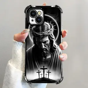 Suitable for [iPhone 15] Jesus transparent protective four-corner air cushion anti-fall mobile phone case transparent mobile phone case four-corner protective case 995