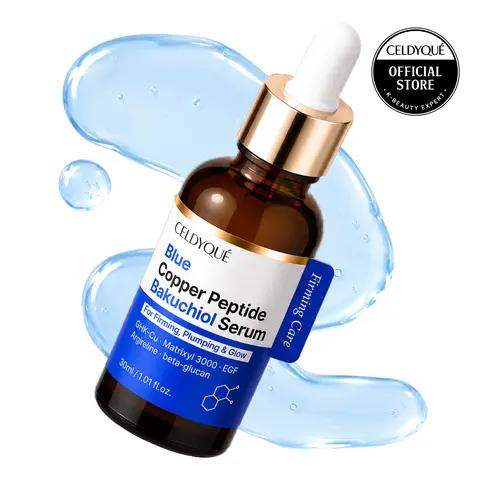 [CELDYQUE] Blue Copper Peptide Daily Serum - Bakuchiol, GHK-Cu, Matrixyl 3000, EGF, 12 Peptides for Skin Repair, Plumper & Firmer Look - Dry & All Skin Types - 1 fl oz (30ml),blue copper peptide serum